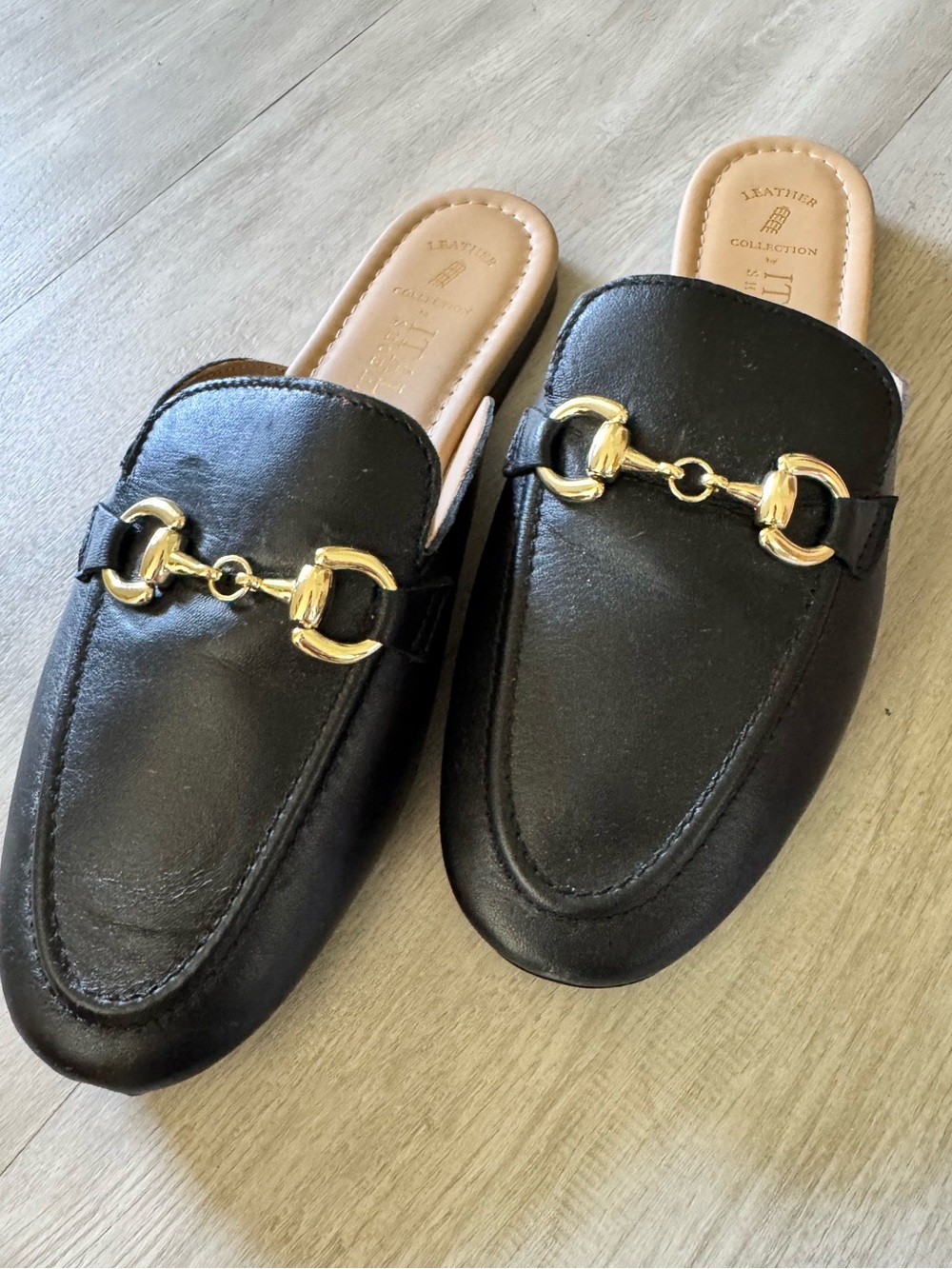 Leather Slip-On Mules with Gold